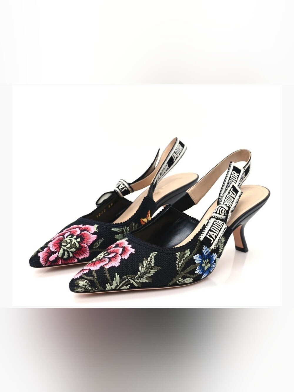 Christian Dior Ribbon Petites Fleurs Embroidered J'Adior Slingback Pumps Size 35